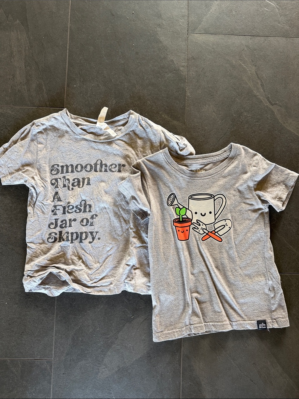 Kids Light Grey Graphic Tee with Plant & Mug Illustration